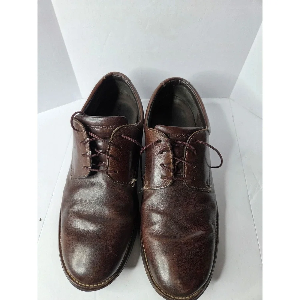 Rockport Mens V74225 Brown‎ Leather Plain Toe Oxford Dress Shoes Size 10 M